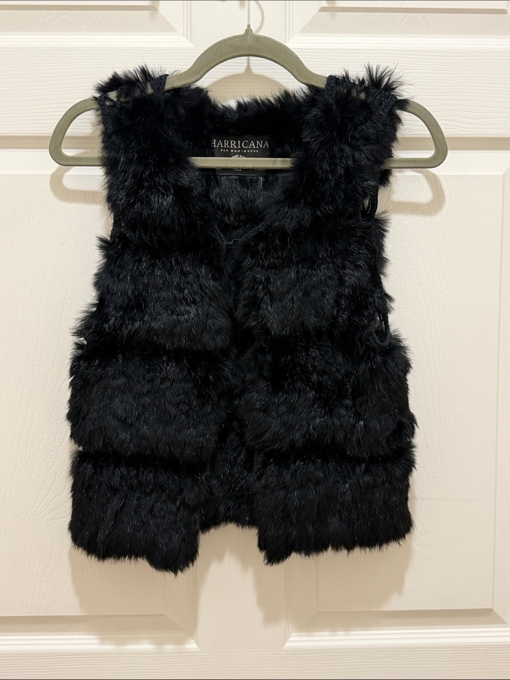 Harricana par Mariouche Black Recycled Real Fur Vest XS/S Lace Detail Canada
